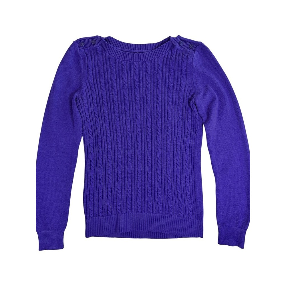 Banana Republic Sweater Women S Purple Cable Knit Button Shoulder Long Sleeve